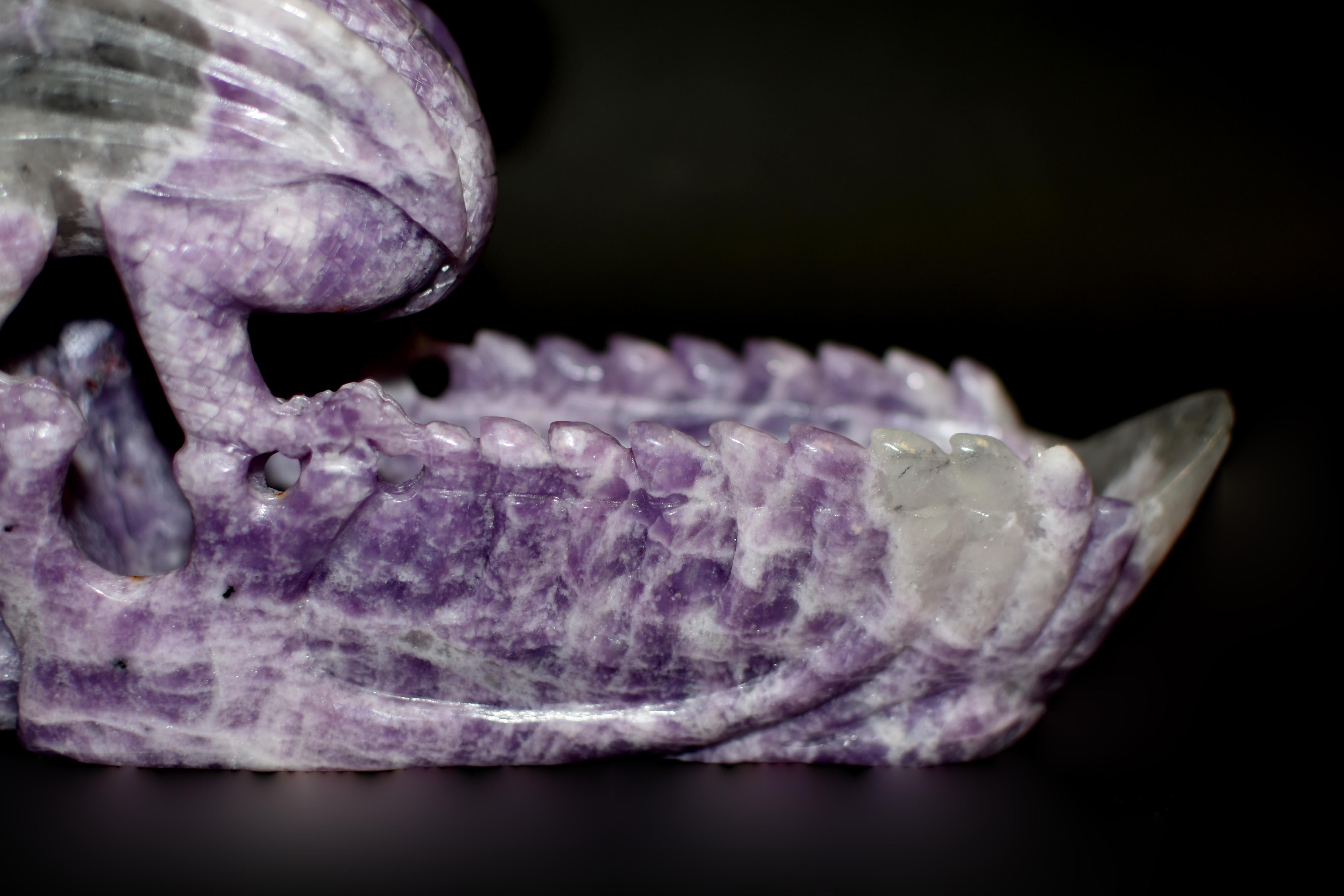 Purple Lepidolite Gem Dragon Vessel  In Excellent Condition For Sale In Somis, CA