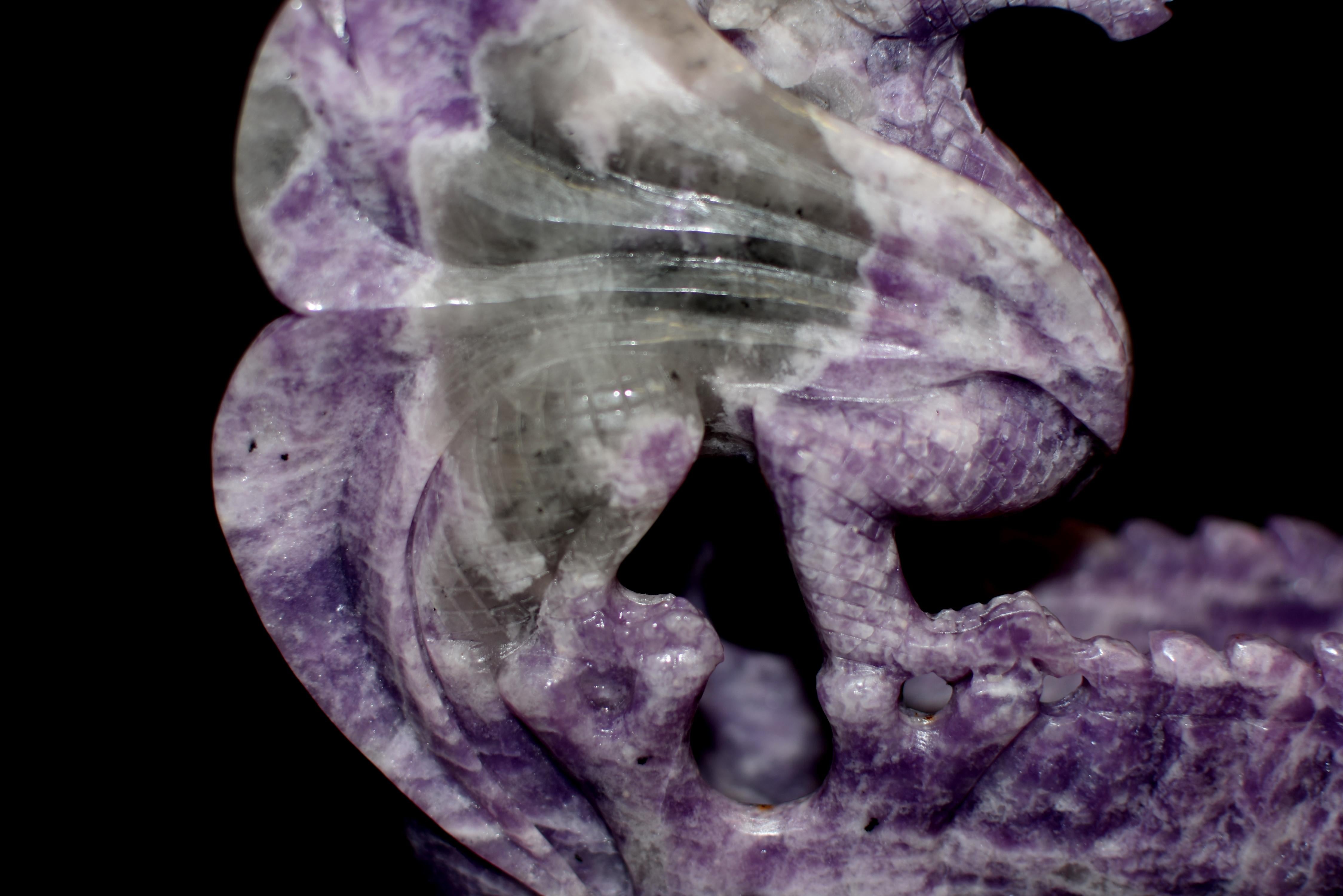 Contemporary Purple Lepidolite Gem Dragon Vessel  For Sale