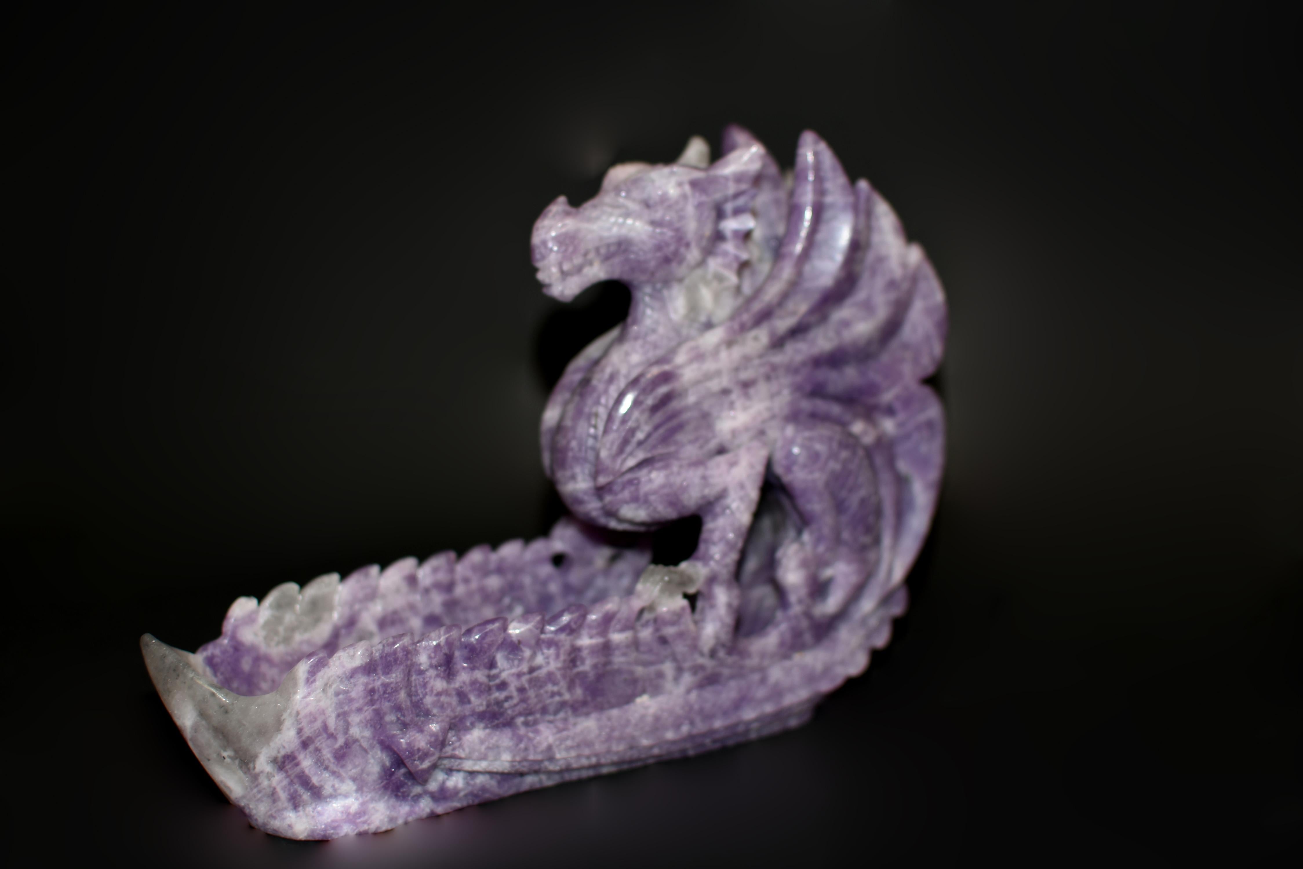 Multi-gemstone Purple Lepidolite Gem Dragon Vessel  For Sale