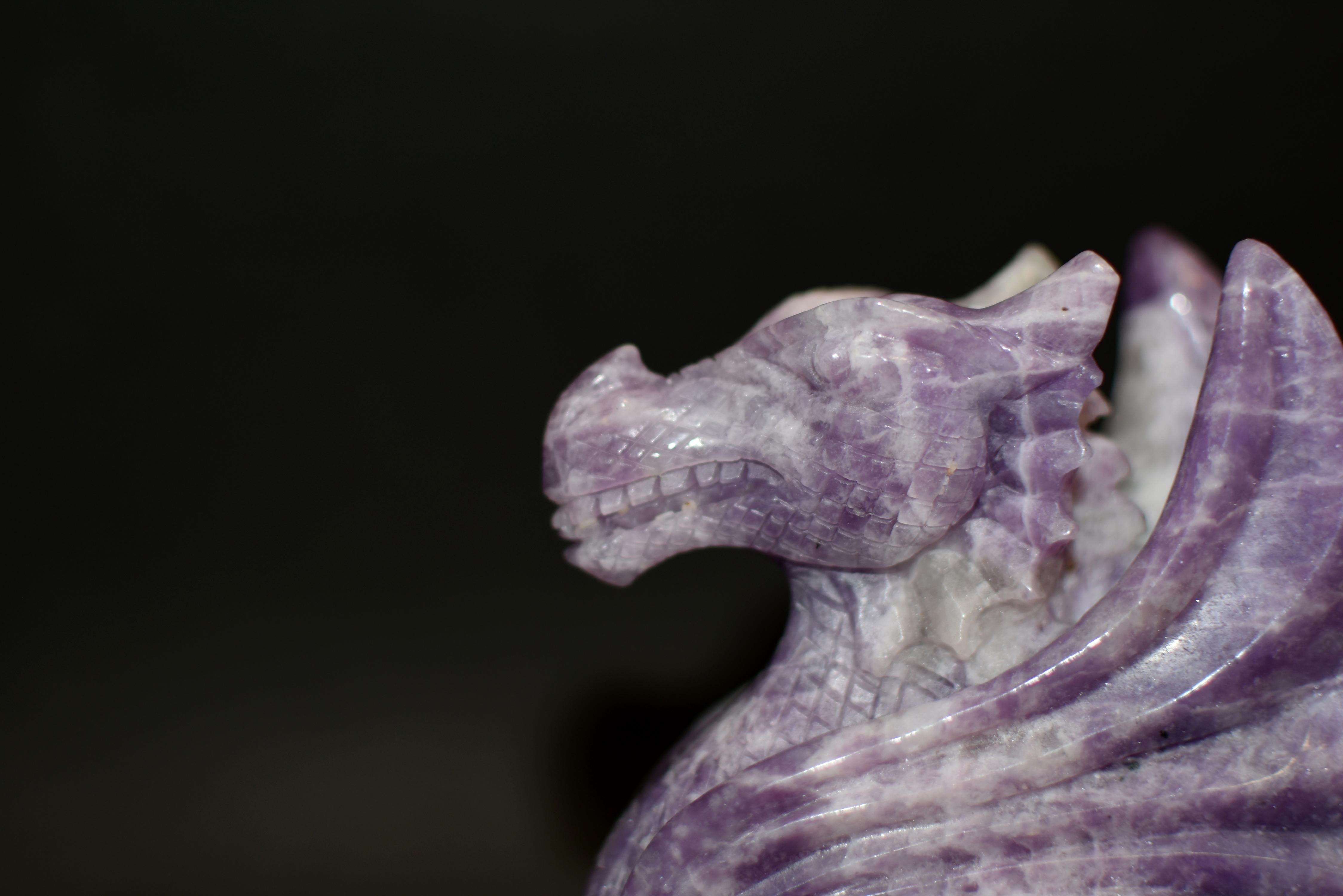 Purple Lepidolite Gem Dragon Vessel  For Sale 1