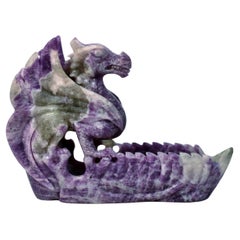Antique Purple Lepidolite Gem Dragon Vessel 