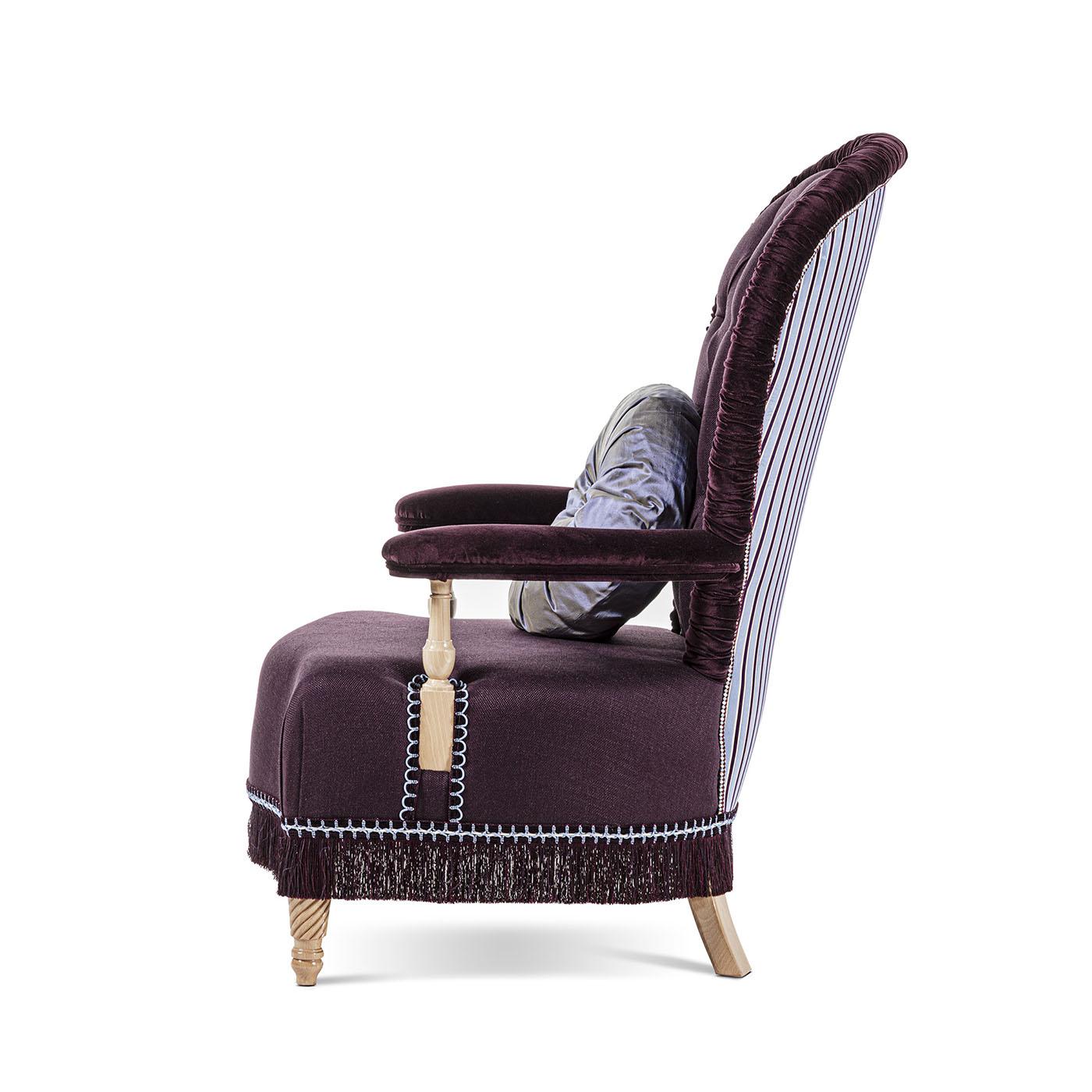 Italian Purple Linen and Velvet Armchair  For Sale