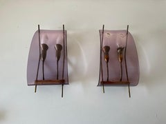 Purple Lucite and Brass Pair of Sconces by Stilux Milano, 1950s, Italy