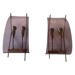 Purple Lucite and Brass Pair of Sconces by Stilux Milano, 1950s, Italy