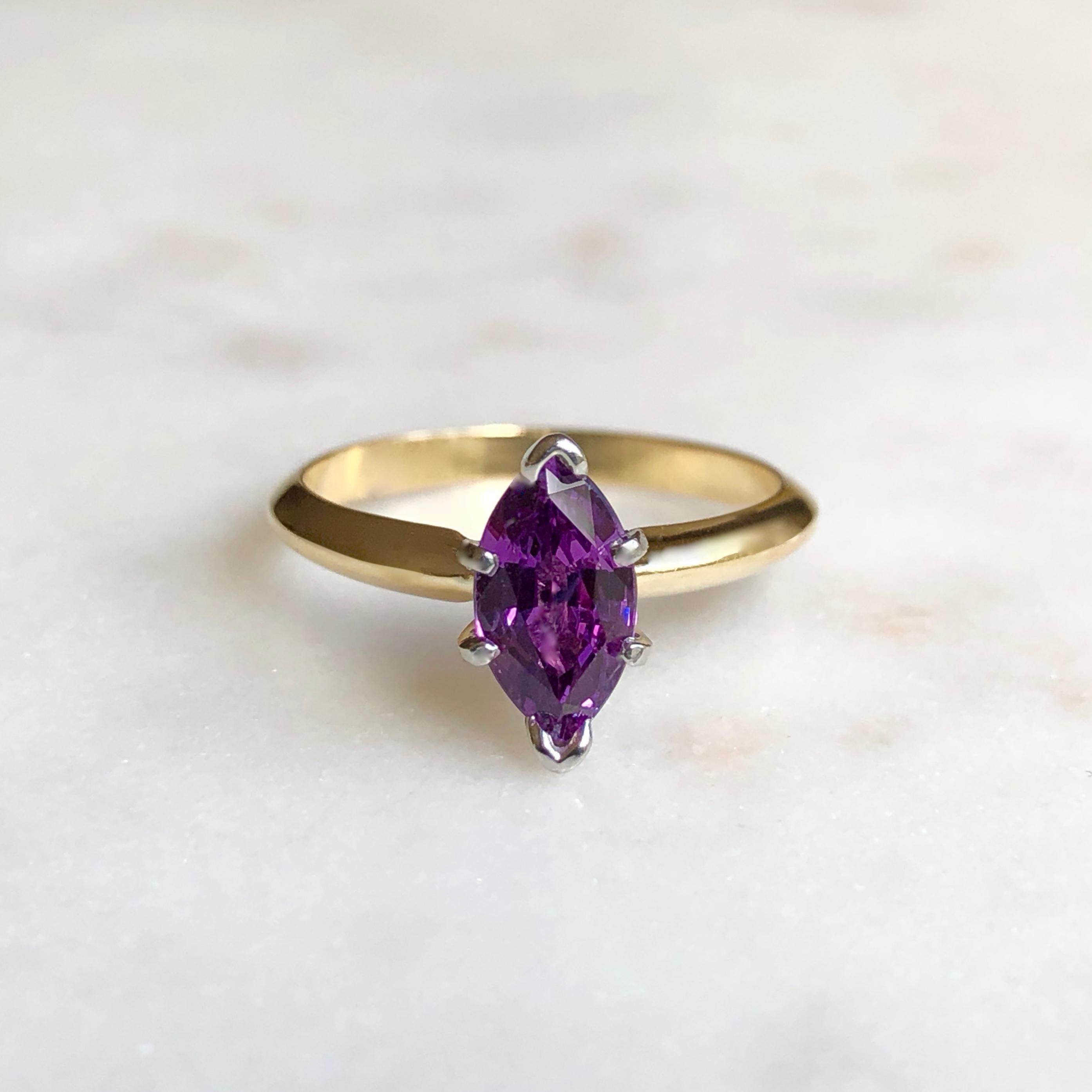 Marquise Cut Purple Marquise Sapphire Engagement Ring 18 Karat Gold and Platinum For Sale