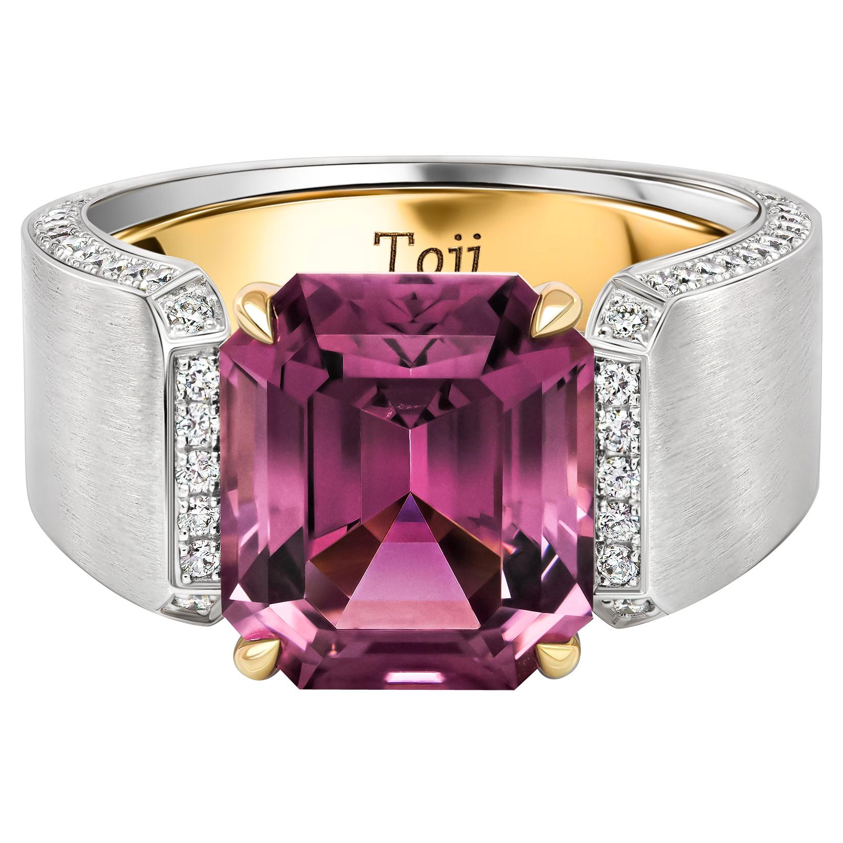 Purple Men Spinel Ring, 18k White Gold and Diamonds Ring For Sale