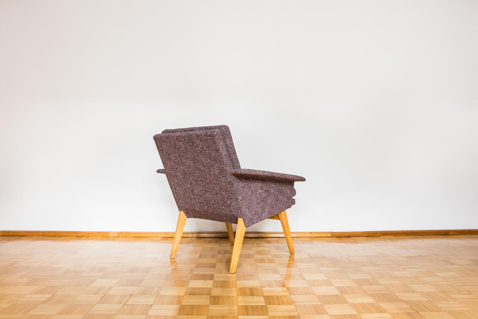 Wood Purple Mid Century Armchair, 1960’s Czechoslovakia For Sale