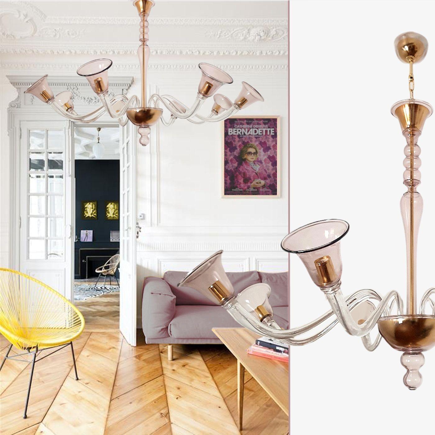 Mid-Century Modern Purple Mid Century Murano Glass Chandelier For Sale