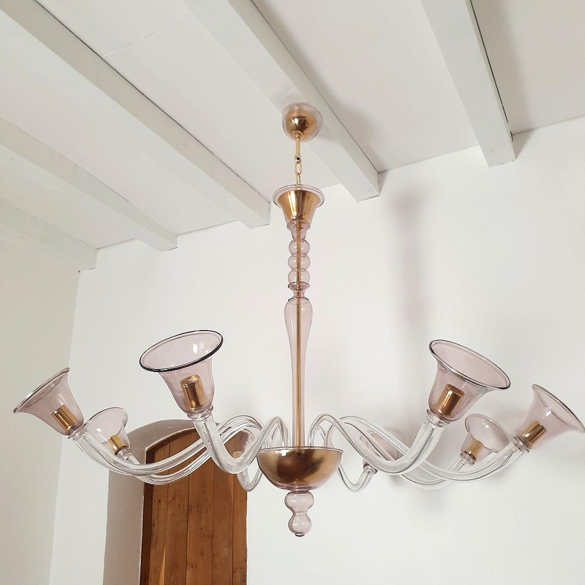 Italian Purple Mid Century Murano Glass Chandelier For Sale