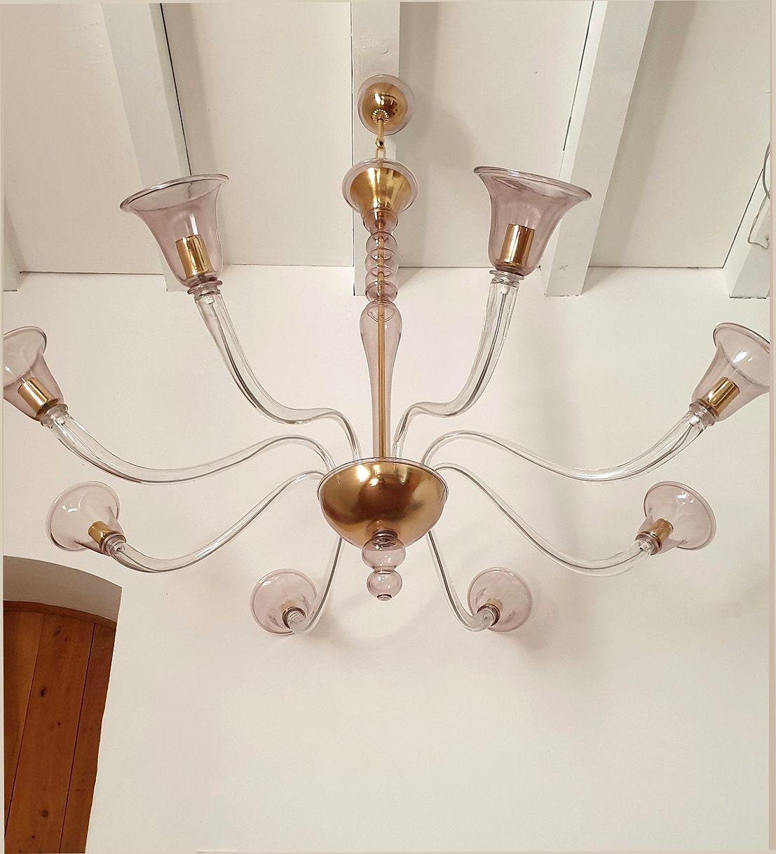 Purple Mid Century Murano Glass Chandelier In Excellent Condition For Sale In Dallas, TX