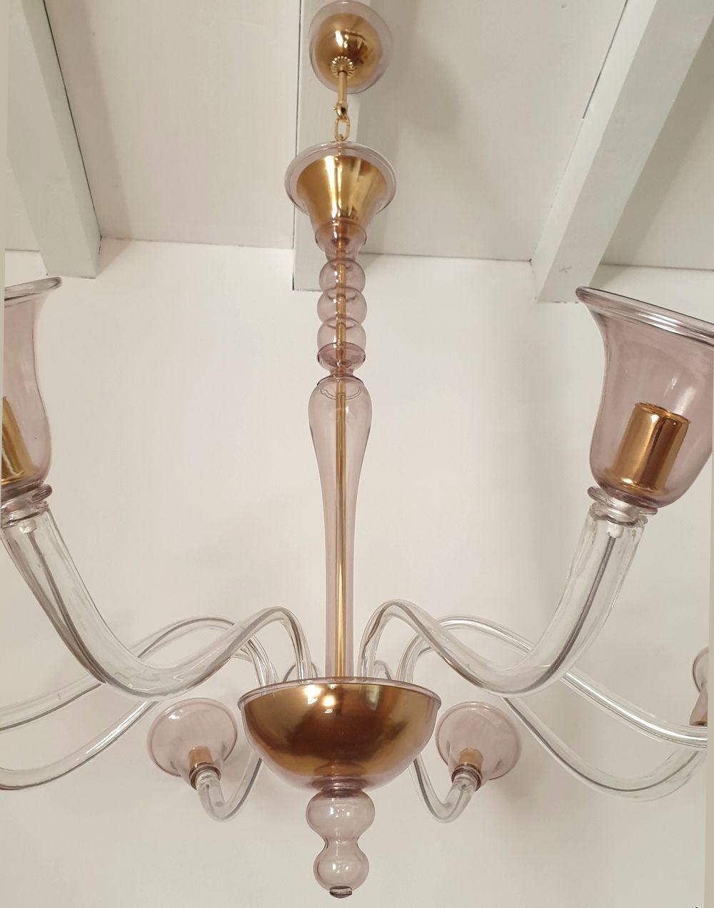 Late 20th Century Purple Mid Century Murano Glass Chandelier For Sale