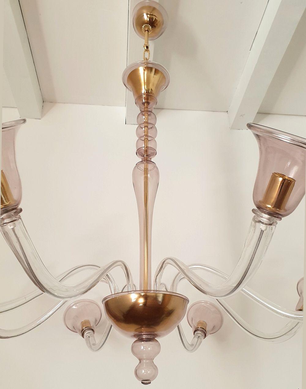 Late 20th Century Purple Mid Century Murano Glass Chandelier For Sale