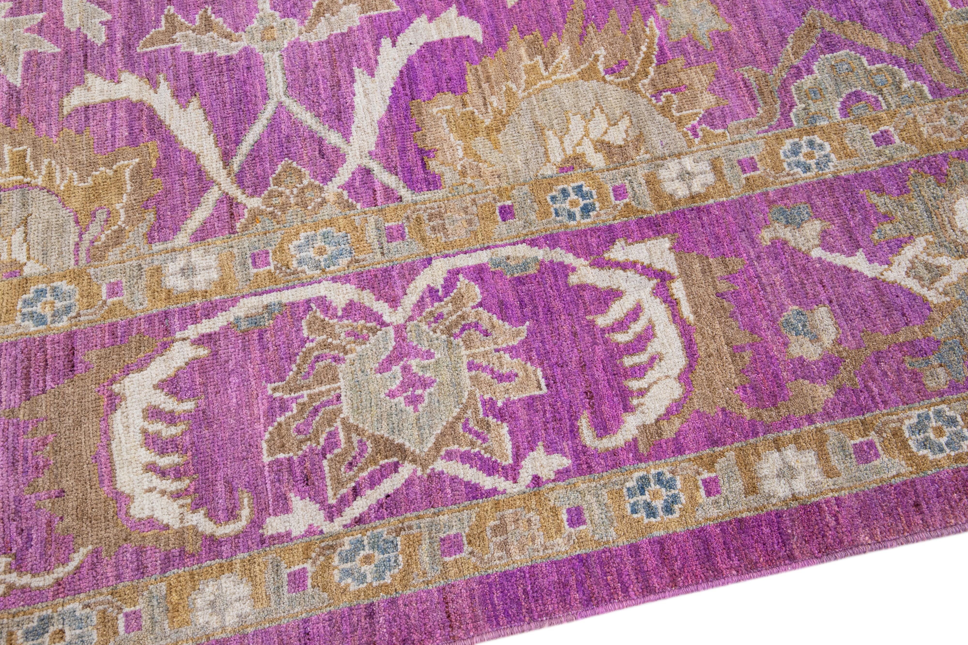 Purple Modern Mahal Handmade Allover Designed Wool Rug In New Condition For Sale In Norwalk, CT