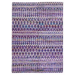 Purple Modern Sari Handmade Tribal Designed Silk Scatter Rug