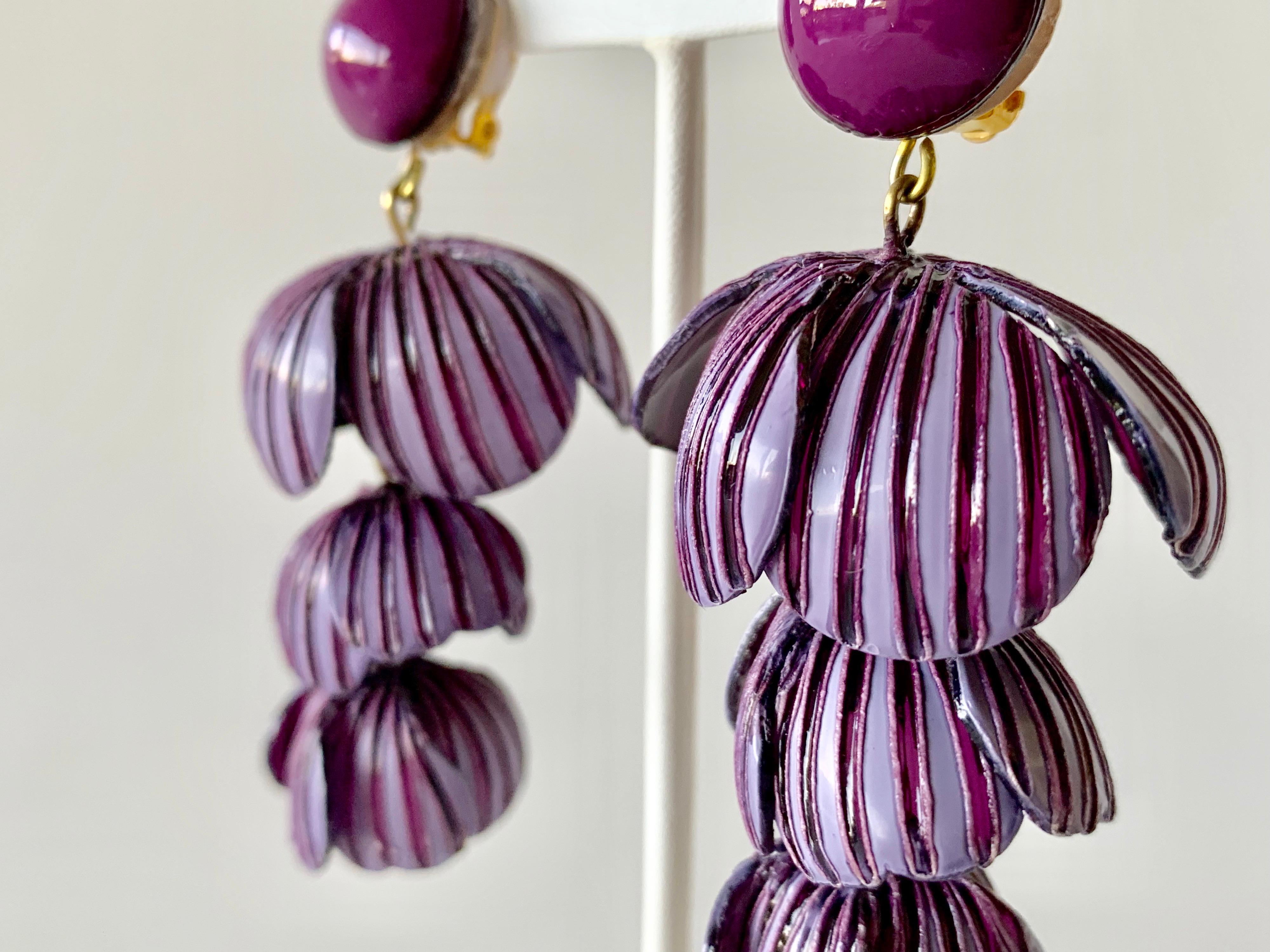  Architectural Two-tone Purple Flower Statement Earrings  2
