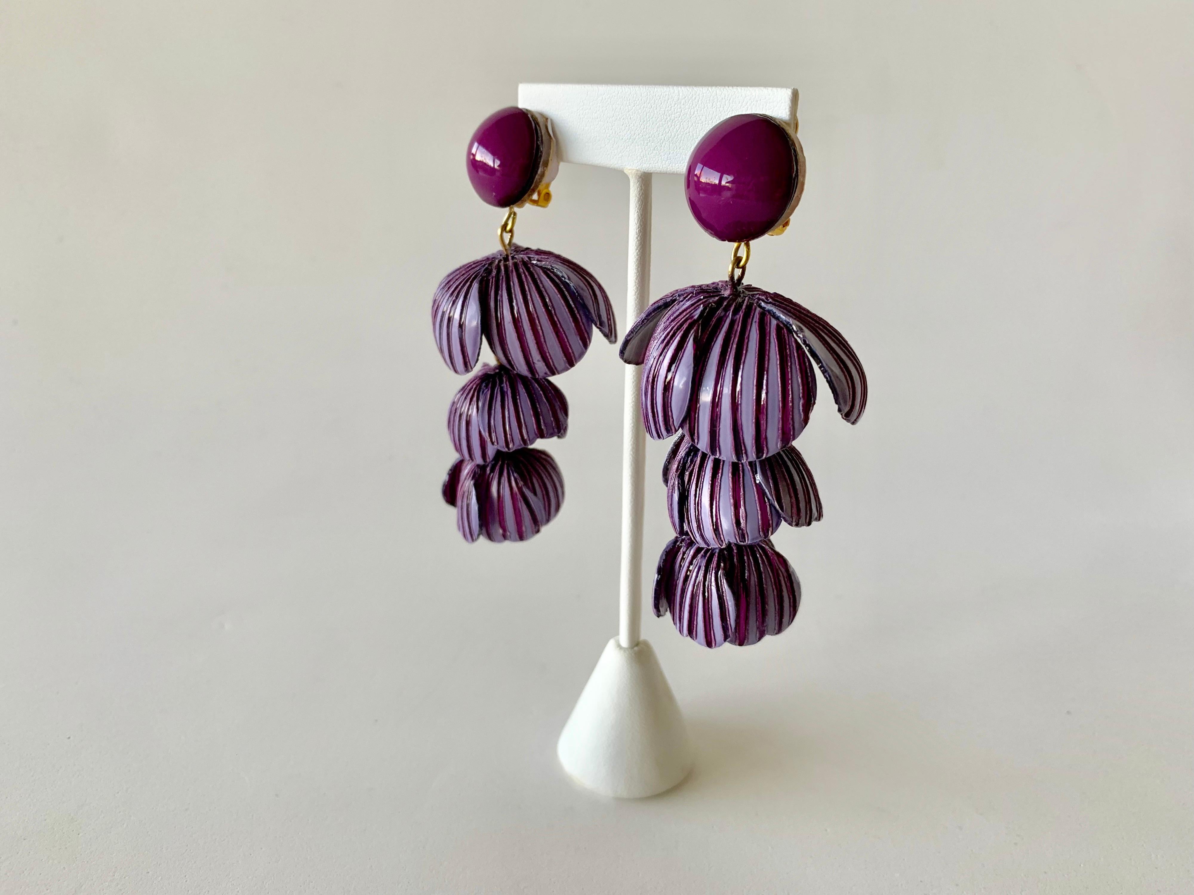 Women's  Architectural Two-tone Purple Flower Statement Earrings 