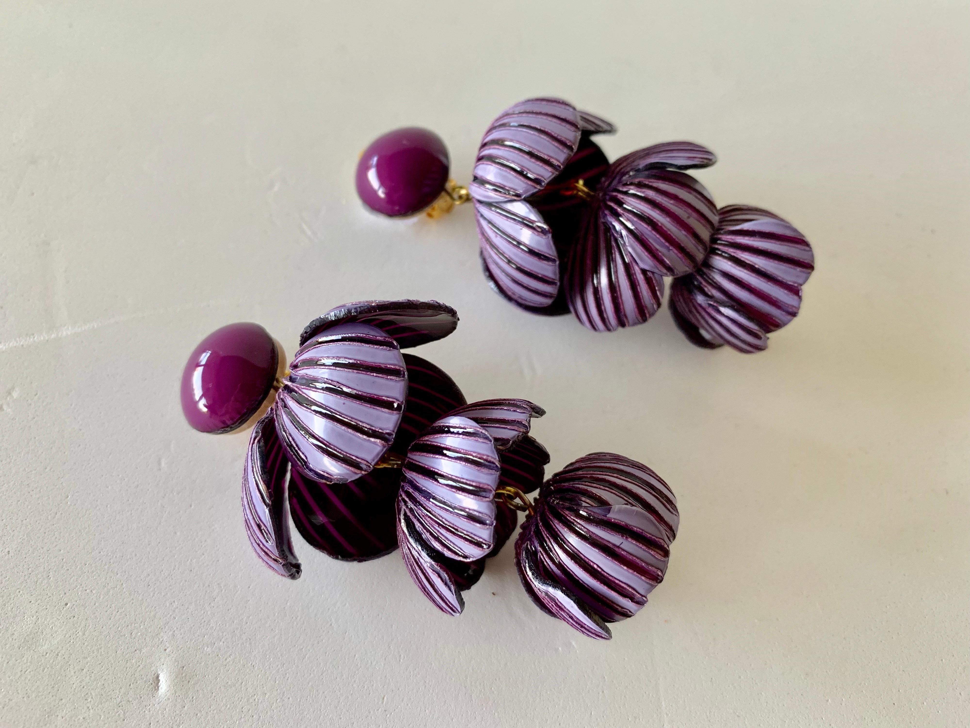  Architectural Two-tone Purple Flower Statement Earrings  1