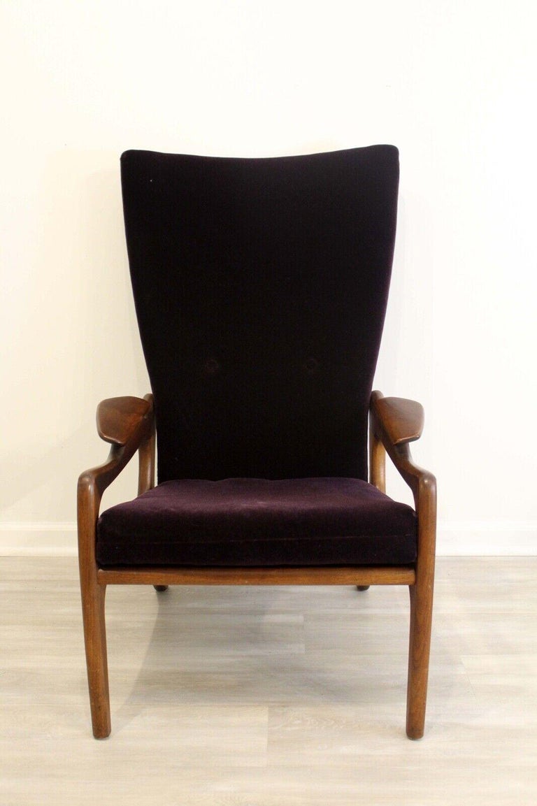 A stunning Adrian Pearsall for Craft Associates highback lounge armchair reupholstered in stunning purple mohair fabric. In excellent condition. Dimensions: 27