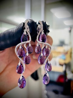 PURPLE MONSOON - Amethyst Drops set with Diamonds in a Raindrop pattern earrings