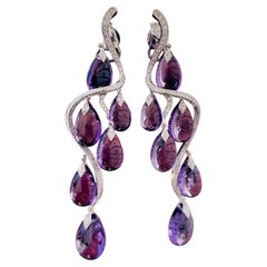 PURPLE MONSOON - Amethyst Drops set with Diamonds in a Raindrop pattern earrings