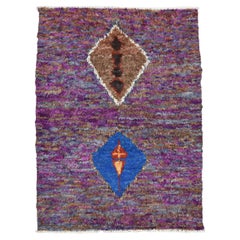 Purple Moroccan Boucherouite-Style Wool Rug 6'1''x8'2''