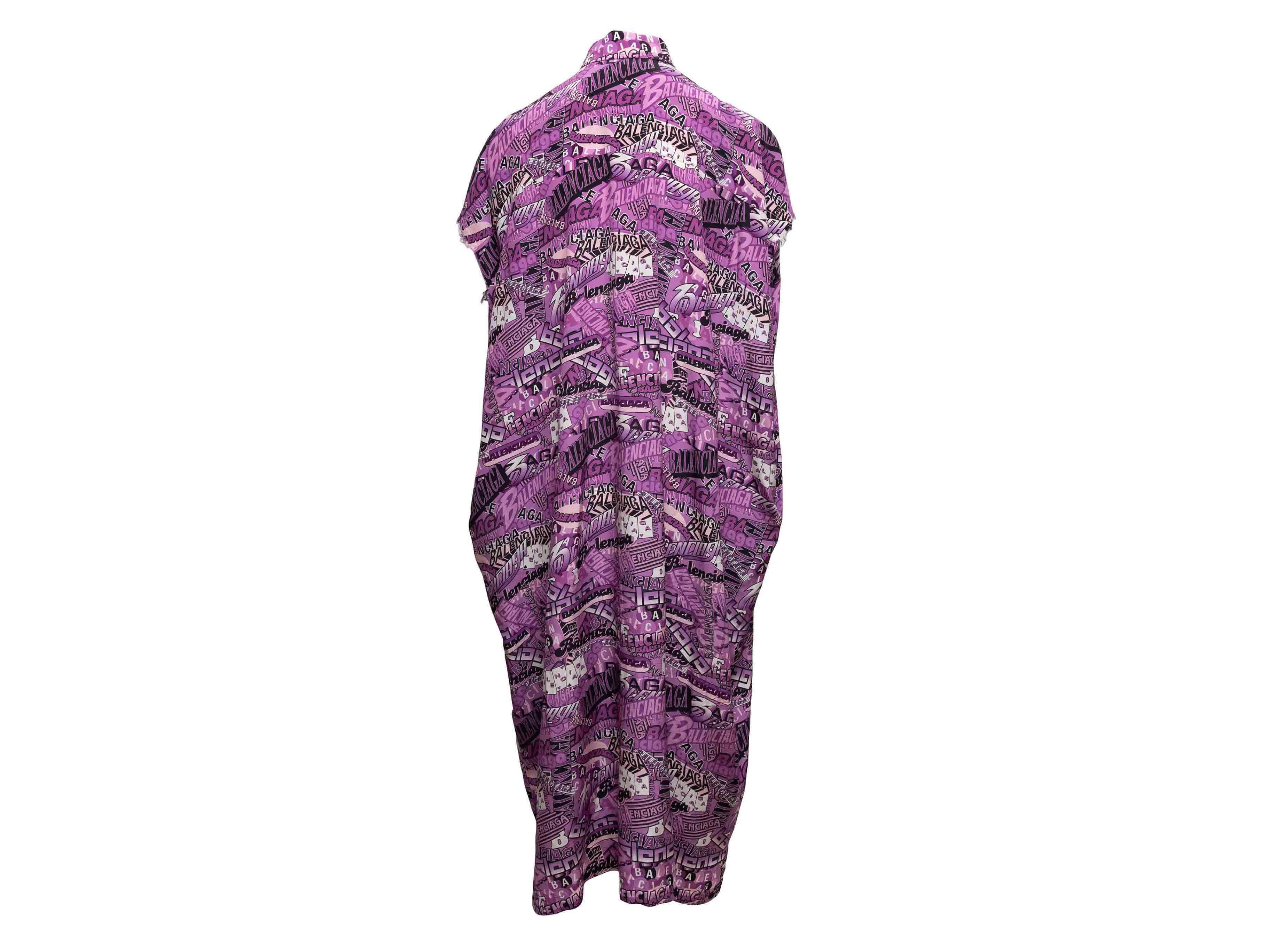 Gris Robe caftan en soie imprimée violet et multicolore Balenciaga Taille FR 36 en vente