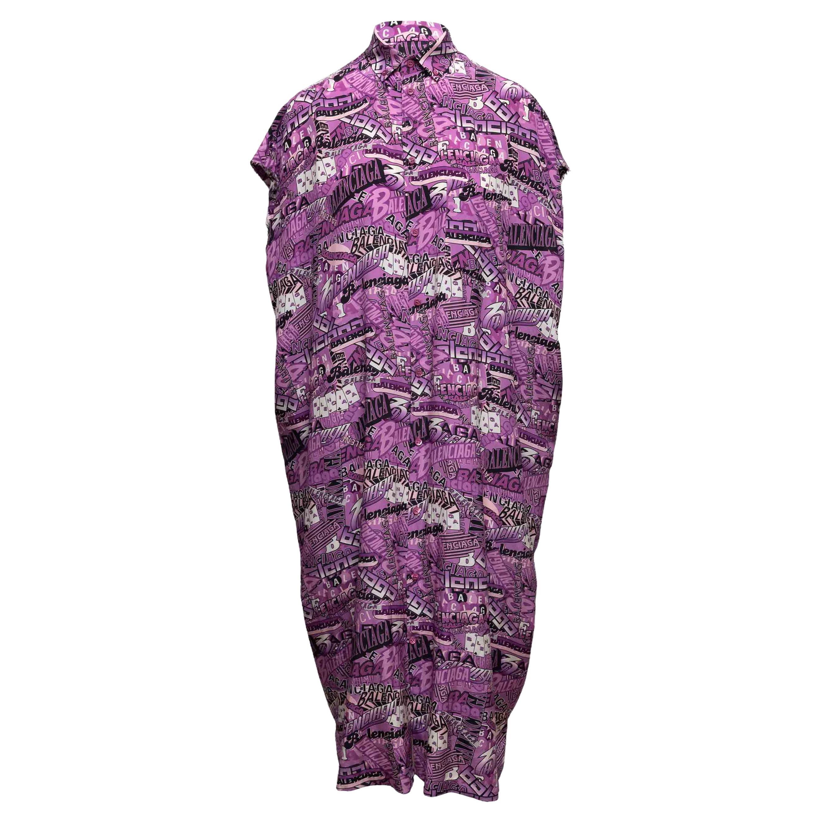 Robe caftan en soie imprimée violet et multicolore Balenciaga Taille FR 36 en vente