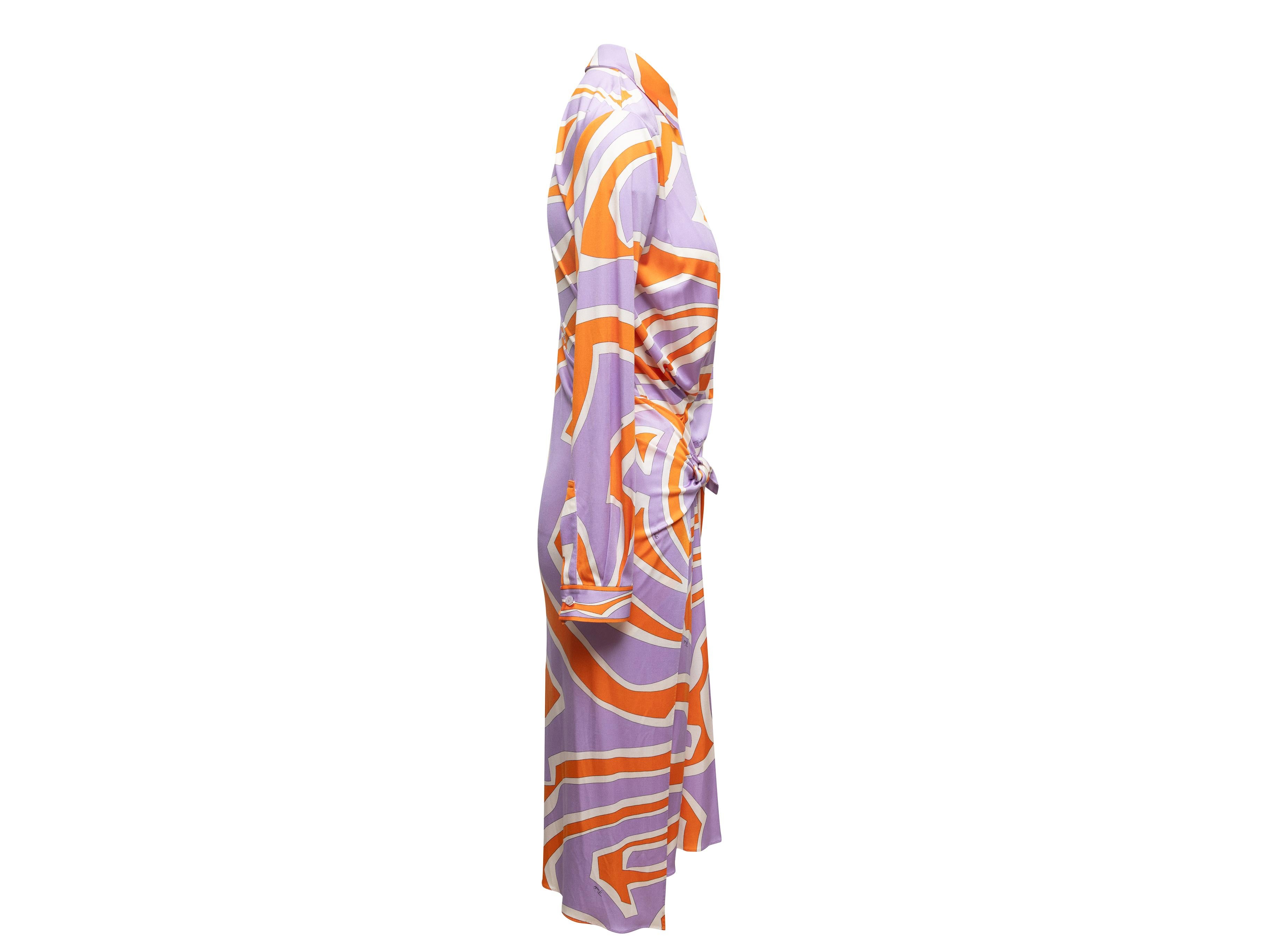 Gris Robe en soie imprimée géométrique Emilio Pucci violet et multicolore Taille IT 38 en vente