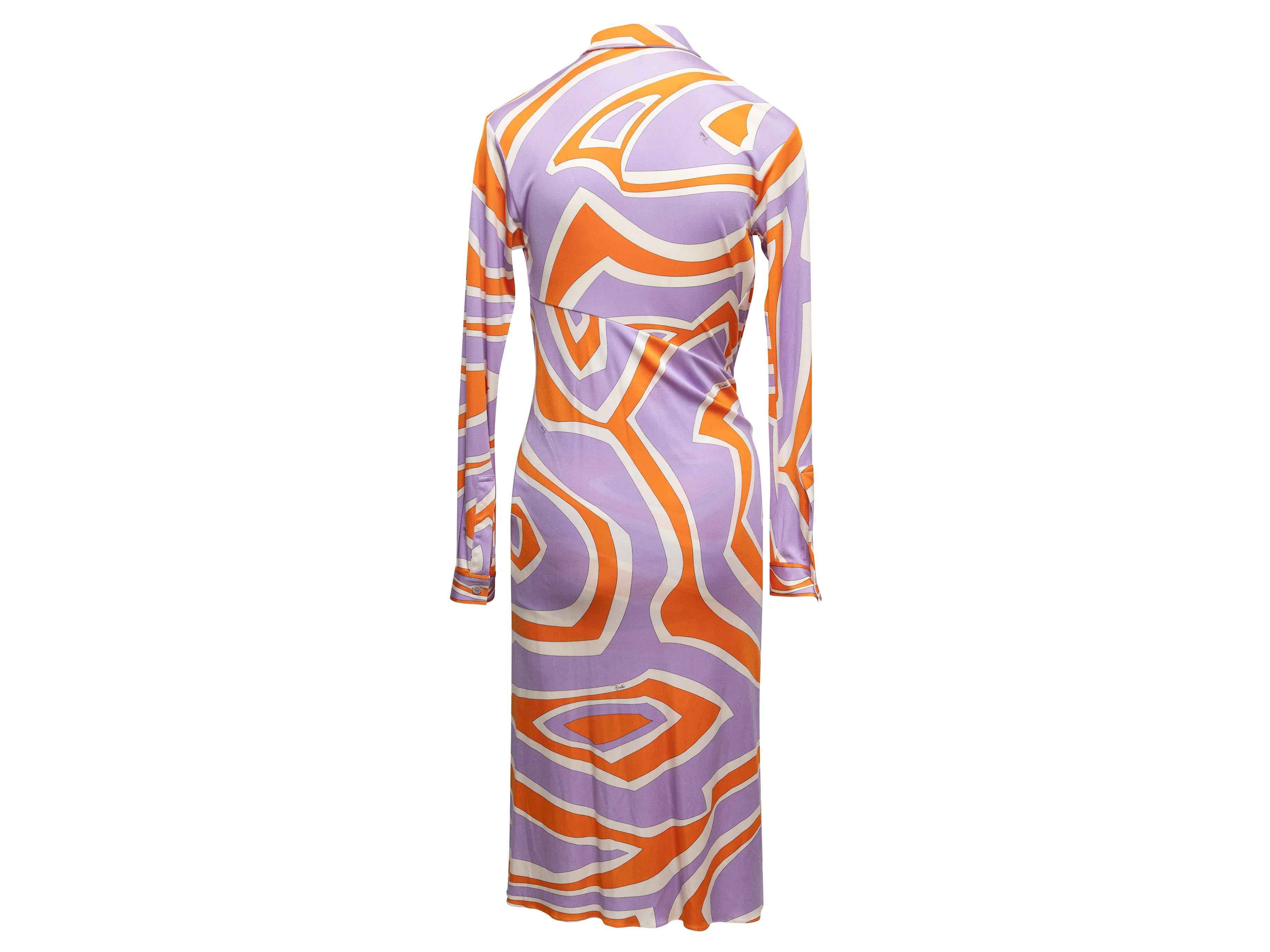 Robe en soie imprimée géométrique Emilio Pucci violet et multicolore Taille IT 38 Bon état - En vente à New York, NY