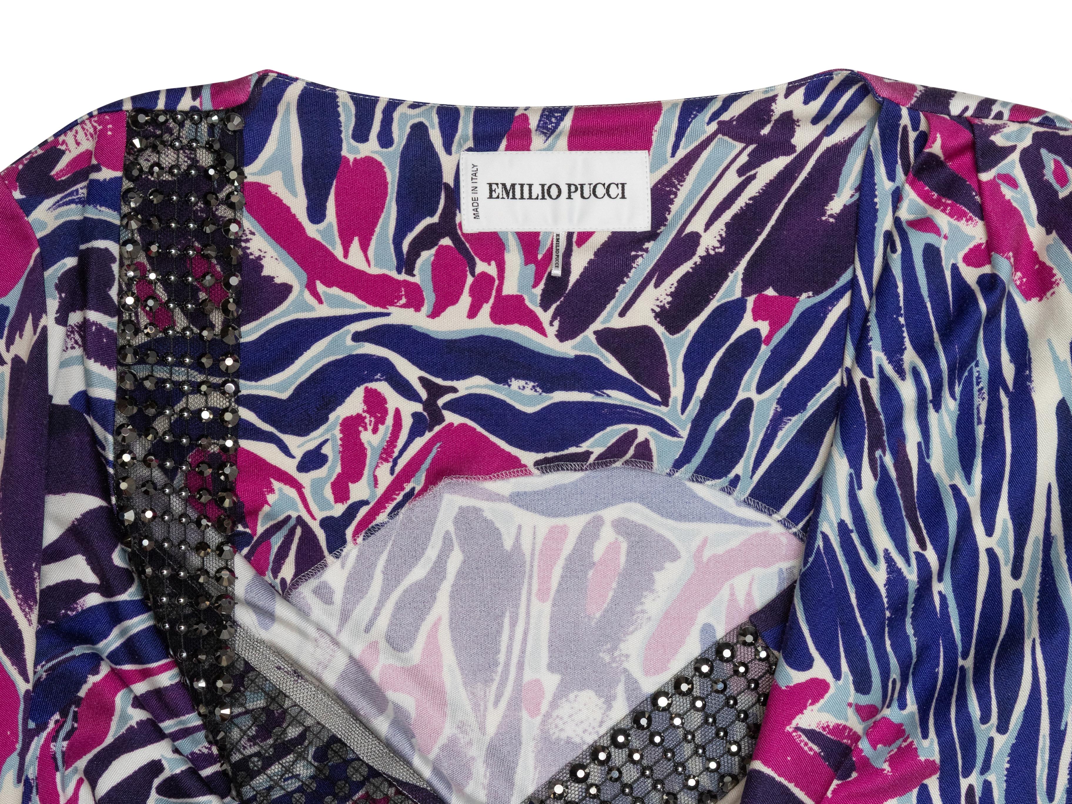 Lila & Multicolor Emilio Pucci Seide gedruckt & verschönert Langarm Top Größe (Schwarz) im Angebot