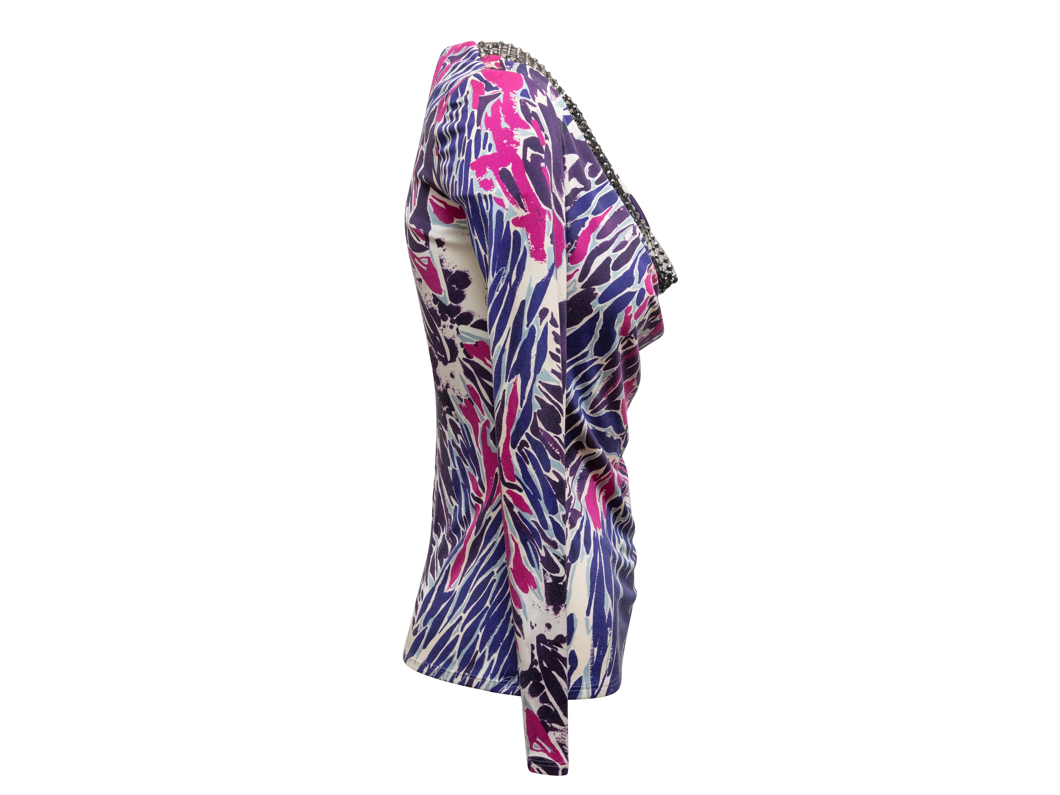 Lila & Multicolor Emilio Pucci Seide gedruckt & verschönert Langarm Top Größe im Angebot 2