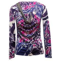 Lila & Multicolor Emilio Pucci Seide gedruckt & verschönert Langarm Top Größe
