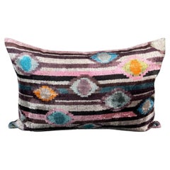 Purple Multicolor Eye Design Velvet Silk Ikat Pillow Cover