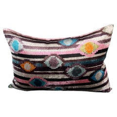 Purple Multicolor Eye Design Velvet Silk Ikat Pillow Cover