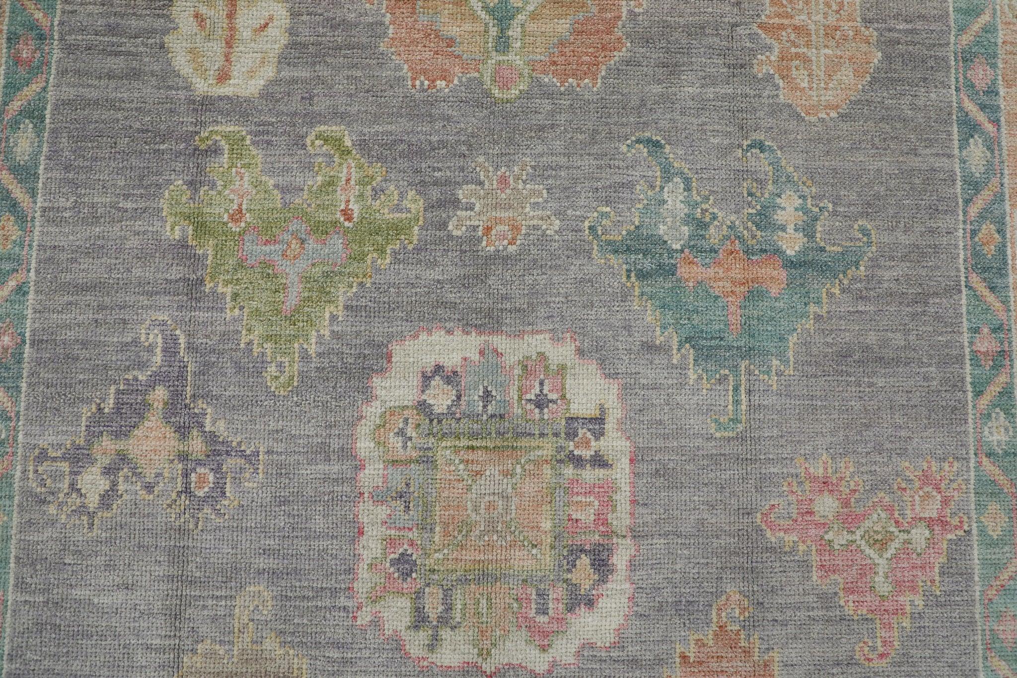 Turco Tappeto Oushak turco in lana intrecciata a mano con disegno floreale multicolore viola, 6'2