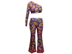 Purple & Multicolor Gucci Paisley One-Sleeve Crop Top Size IT 40