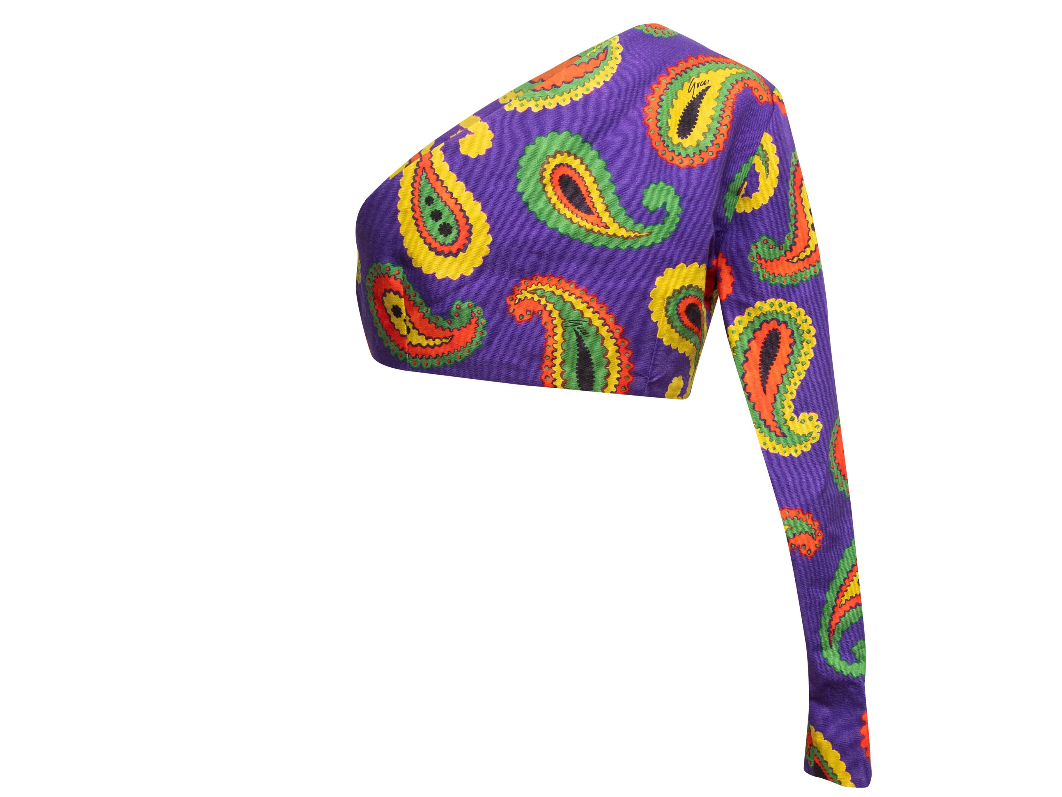 Lila & Multicolor Gucci Paisley Einärmeliges Crop Top Größe IT 40 im Zustand „Gut“ im Angebot in New York, NY