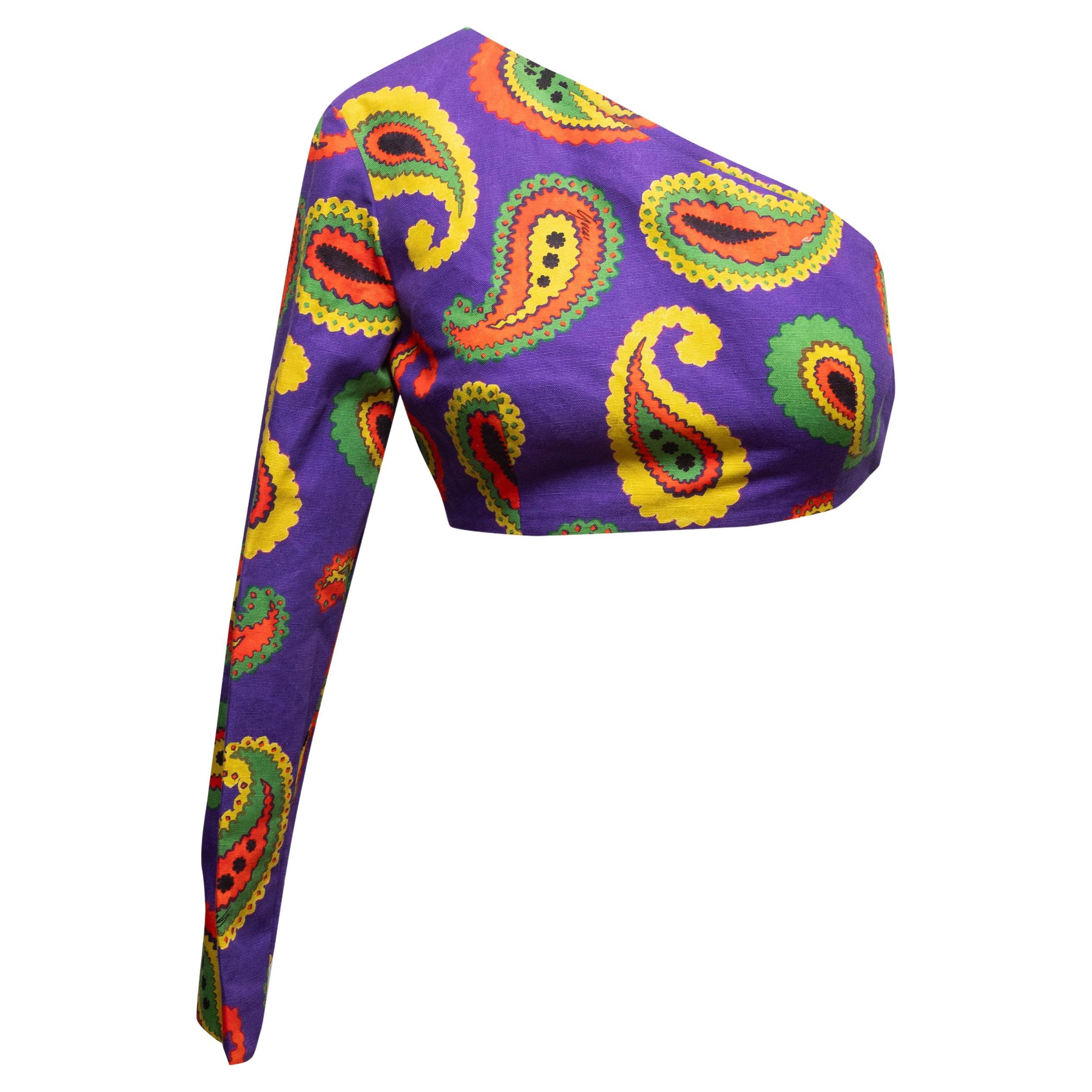 Lila 
Multicolor Gucci Paisley Einärmeliges Crop Top Größe IT 40 im Angebot
