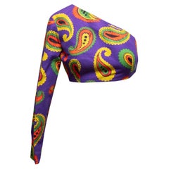 Purple & Multicolor Gucci Paisley One-Sleeve Crop Top Size IT 40