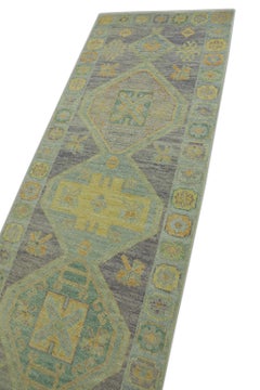 Púrpura Multicolor Tejido a Mano de Lana Turca Oushak Alfombra 2'10" x 14'3"