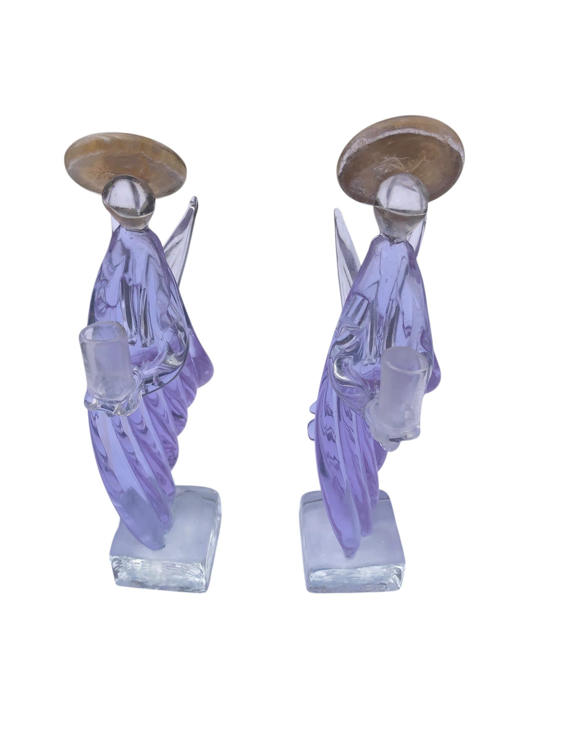 Mid-Century moderno Scultura portacandele in vetro artistico italiano Art Angels di Murano viola. in vendita