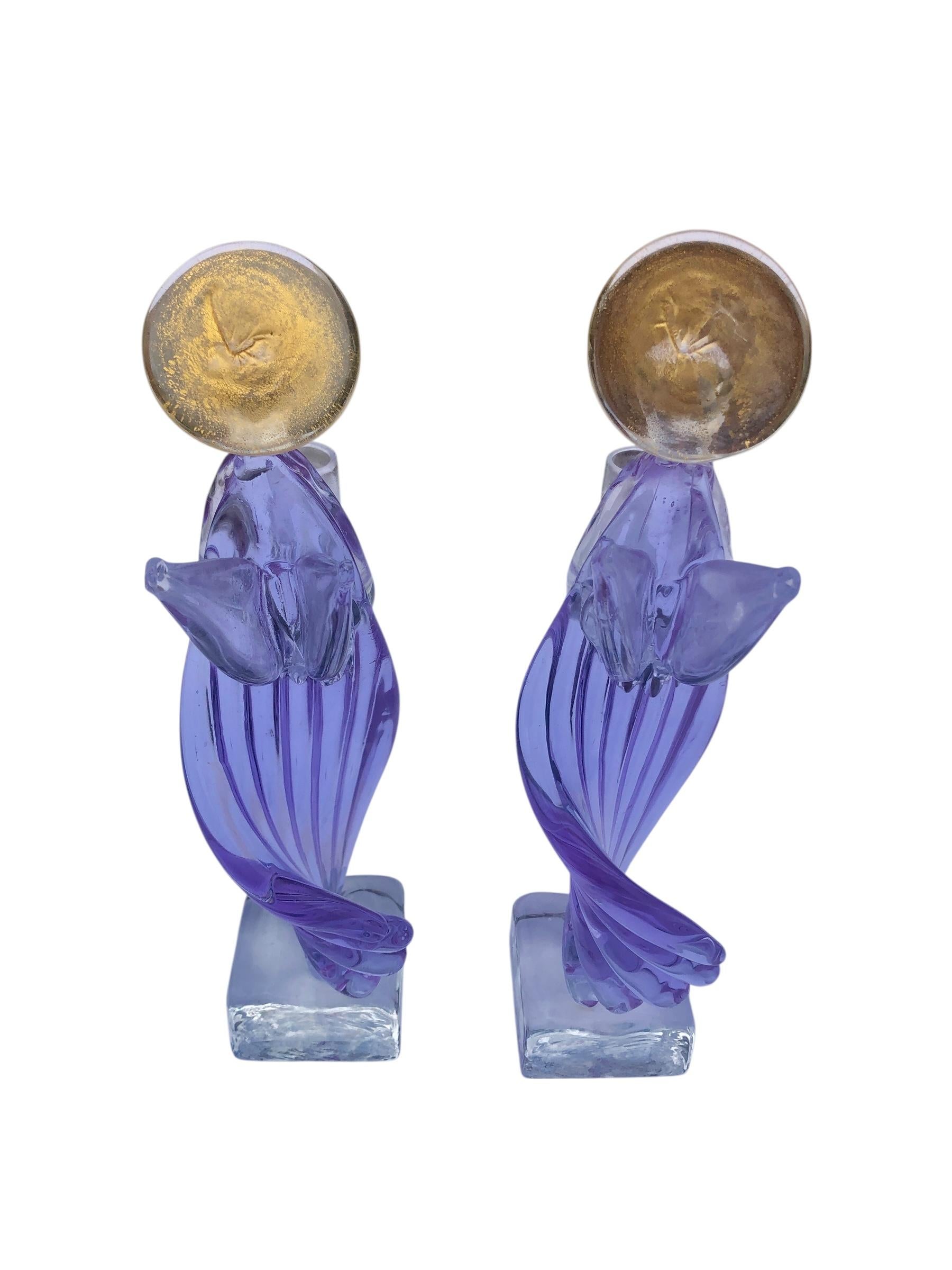 Italiano Scultura portacandele in vetro artistico italiano Art Angels di Murano viola. in vendita
