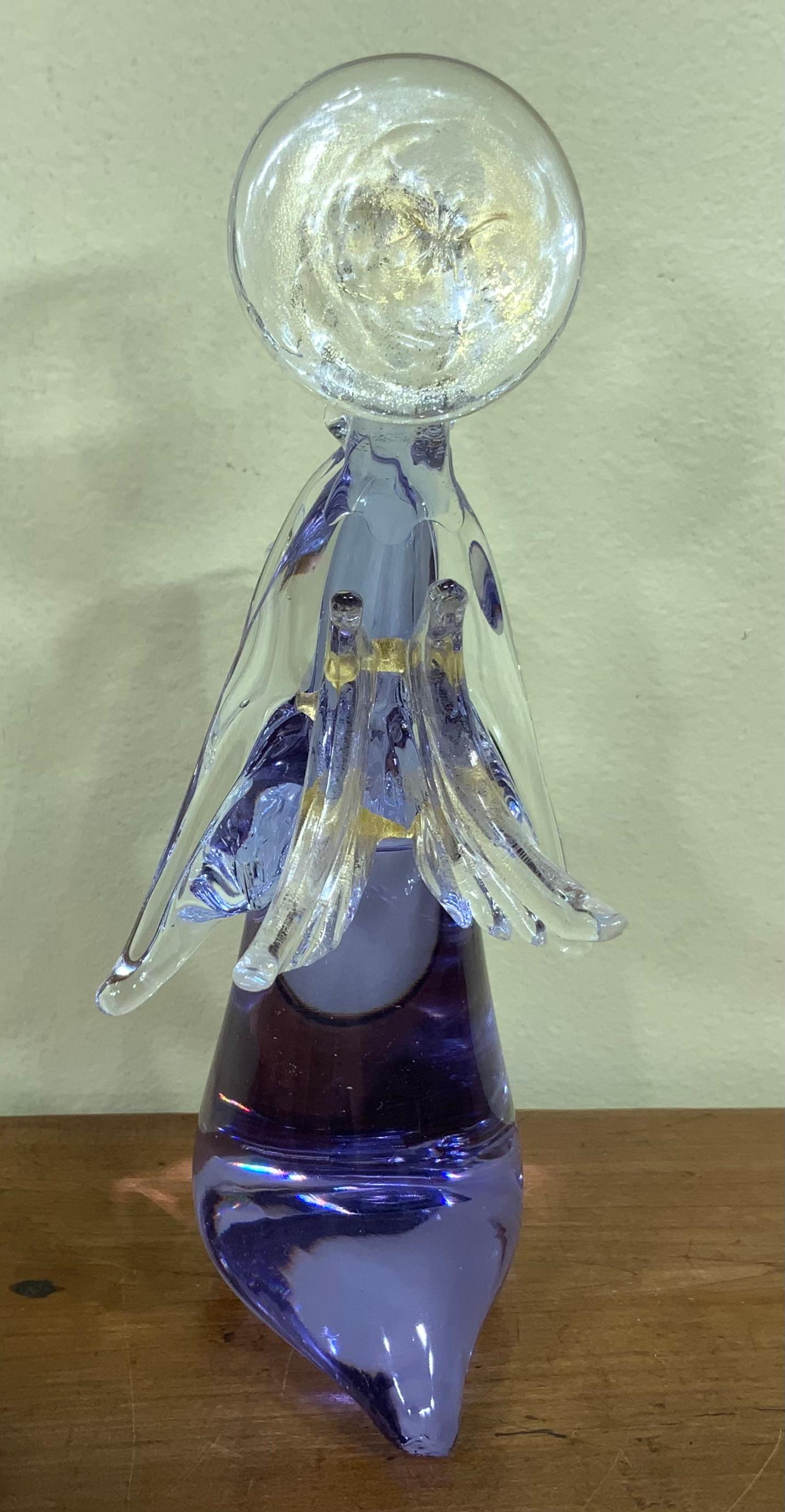Hand-Crafted Purple Murano Angel Italian Art Glass Candleholder Sculpture