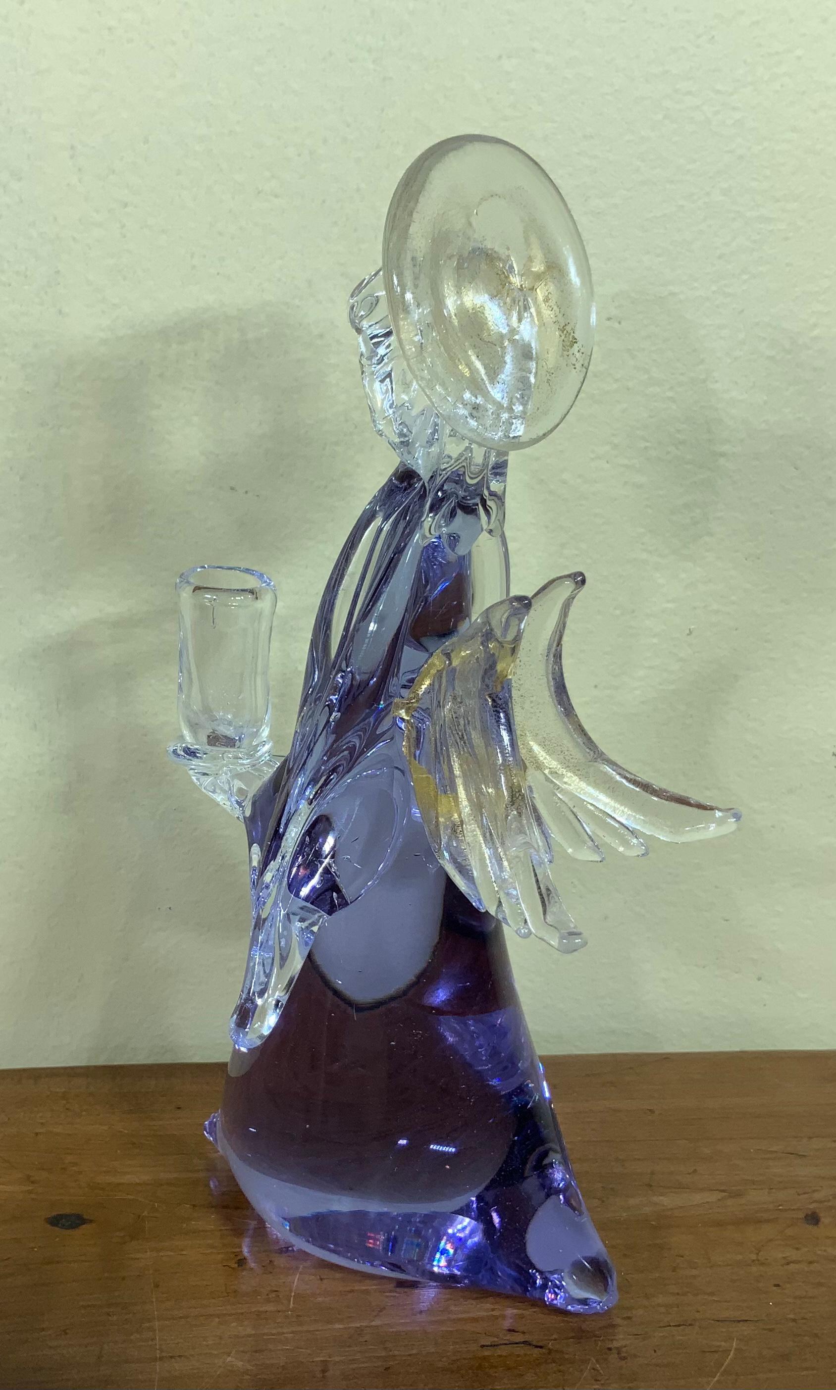 Purple Murano Angel Italian Art Glass Candleholder Sculpture In Good Condition In Delray Beach, FL