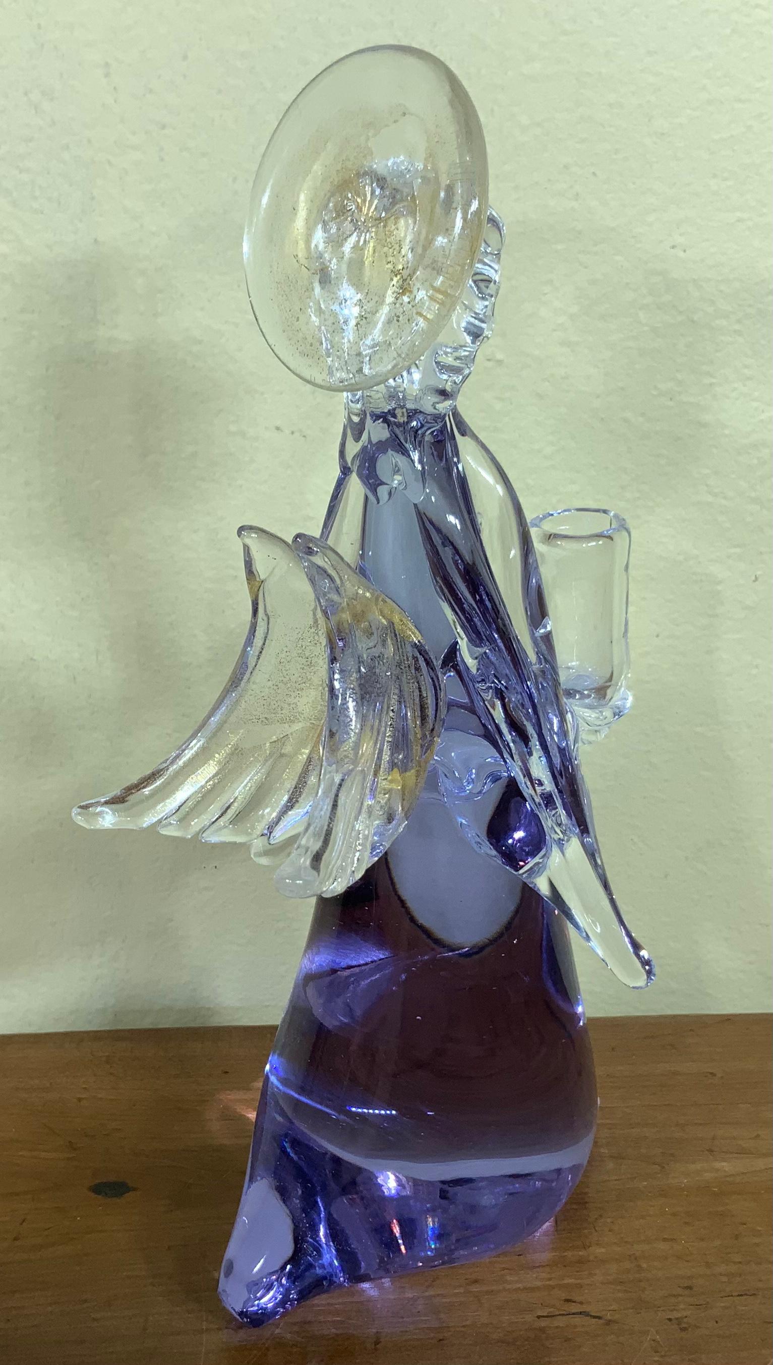 20th Century Purple Murano Angel Italian Art Glass Candleholder Sculpture