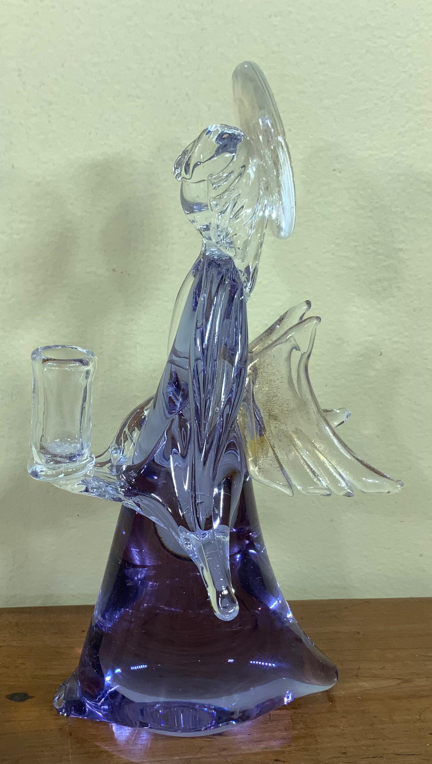 Purple Murano Angel Italian Art Glass Candleholder Sculpture 1