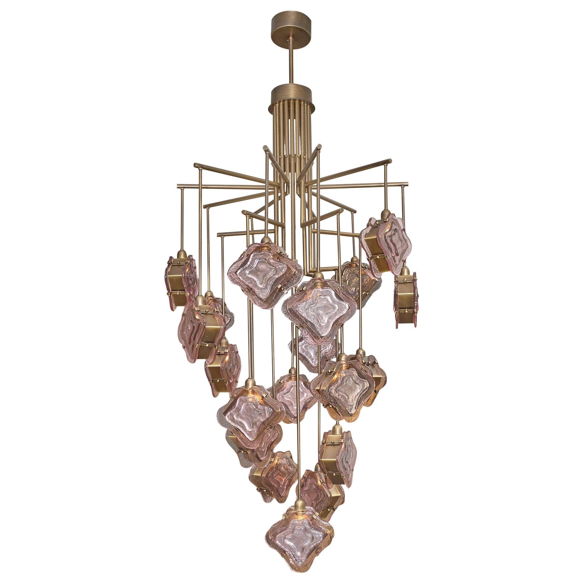 Purple Murano Glass and Bronze Chandelier For Sale