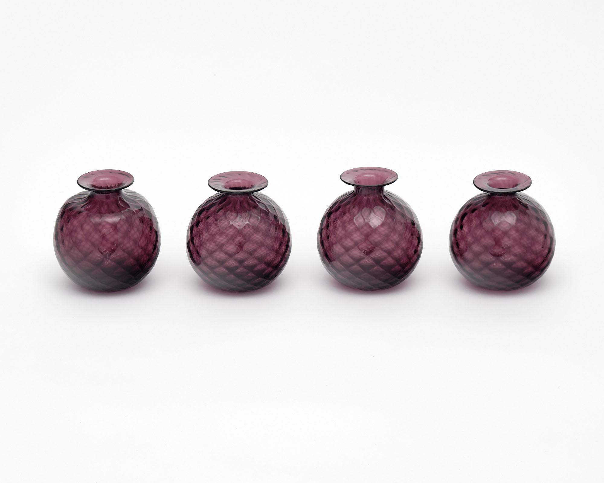 Set of 4 Murano glass bud vases. Hand blown in the 