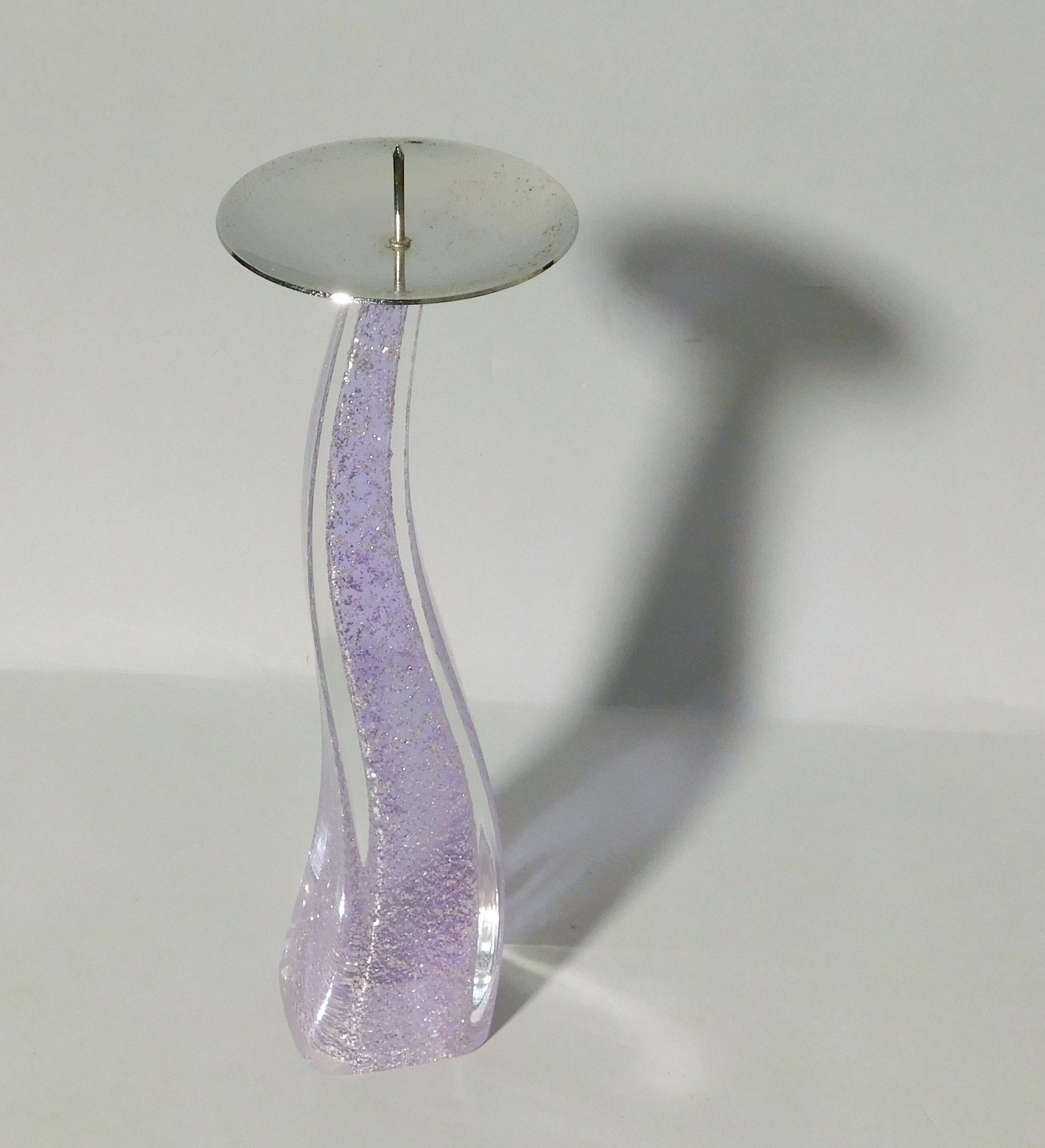 Italiano Purple Murano Glass Candlestick in vendita