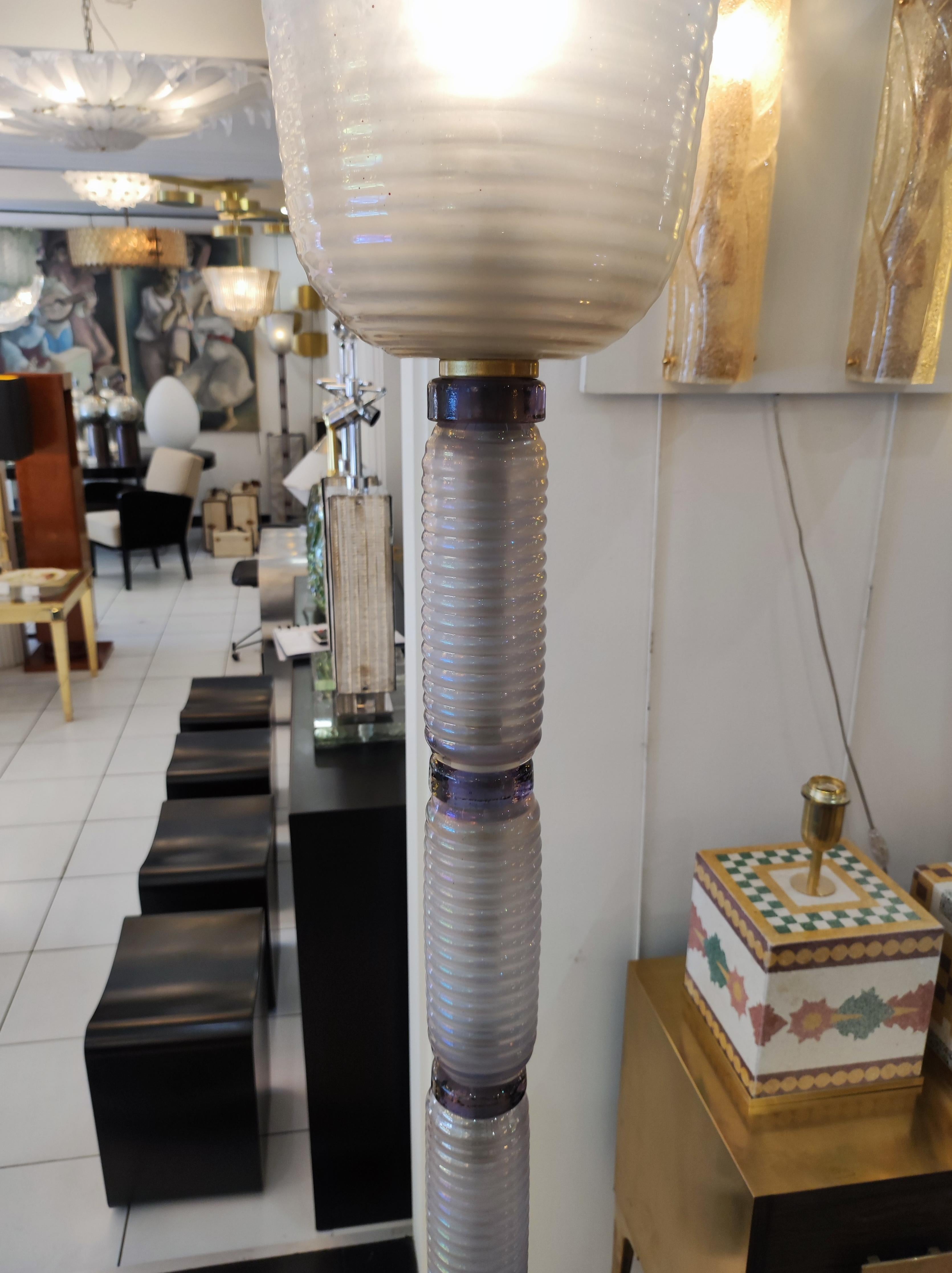 Brass Purple Murano Glass Floor Lamp For Sale